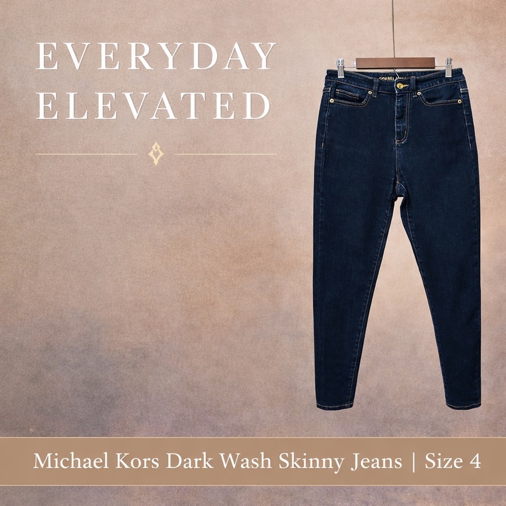 Michael Kors Size 4 Dark Wash Skinny Jeans | Gold Hardware - Picture 1 of 7
